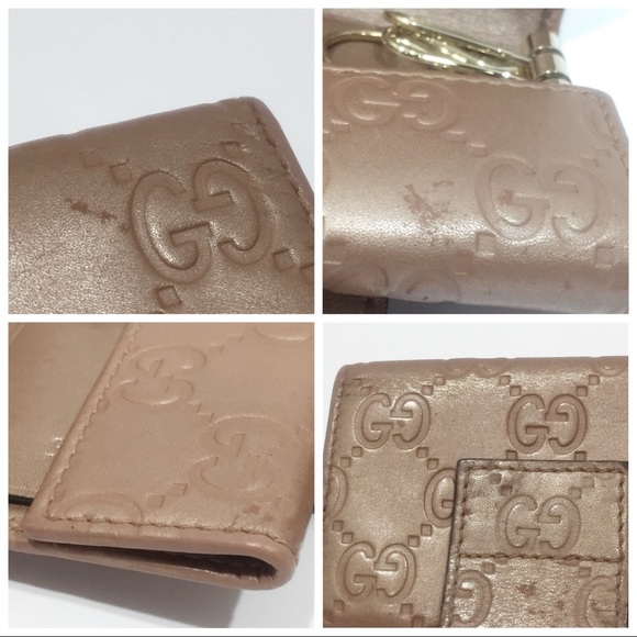 Gucci metallic dusty pink monogram embossed heart key case - Picture 4 of 12
